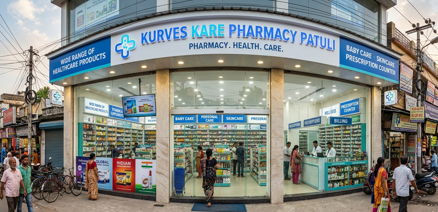 Kurves Kare Pharmacy Patuli storefront with a wide range of healthcare products.
